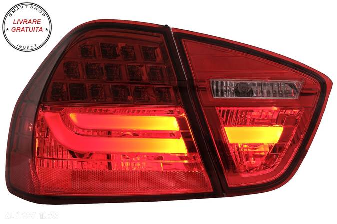 Stopuri LED Light Bar LCI Design BMW E90 Seria 3 Limuzina (2005-2008) Rosu Clar- livrare gratuita - 3