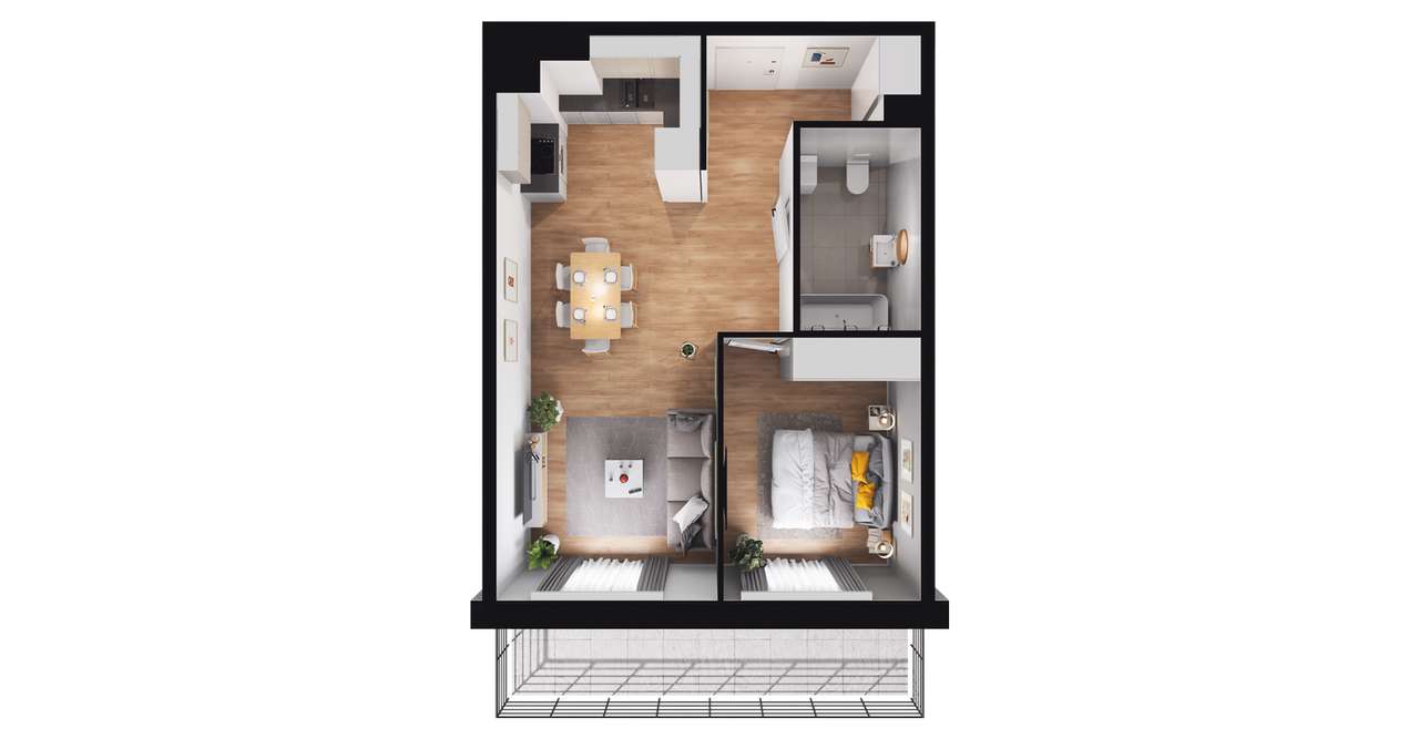 2-pokojowe mieszkanie 45m2 + balkon - Pełny obrazek: 2/7