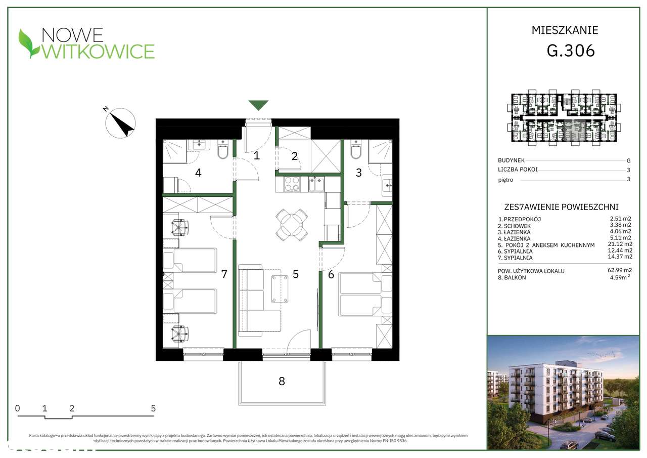 Komfortowe trzypokojowe z dwiema łazienkami ( G306) - Pełny obrazek: 2/13