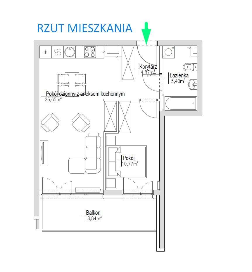 Mieszkanie 2 pokojowe 47m² z +-1