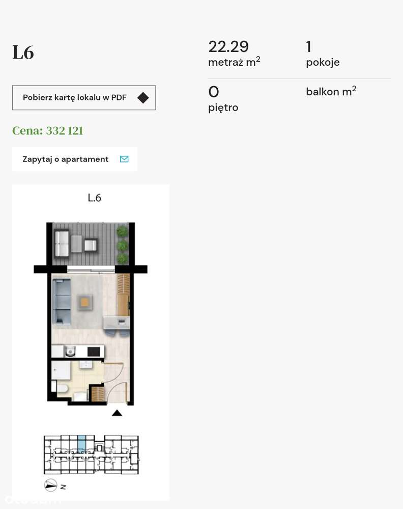 Jednopokojowy apartament Sunset Resort | Budynek 104 | L6 - Pełny obrazek: 1/3