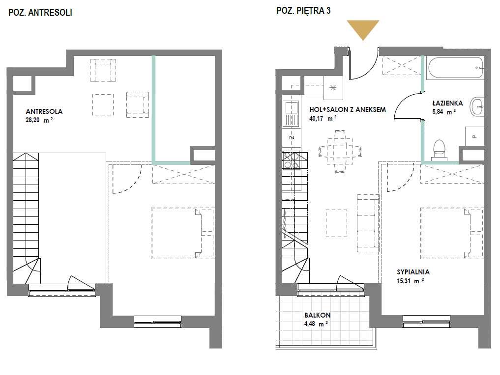 1-pokojowe mieszkanie nr 20 z antresolą