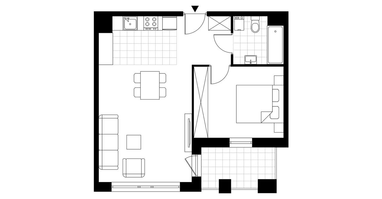 2-pokojowe mieszkanie 48m2 + loggia - Pełny obrazek: 2/7
