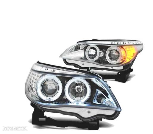 FARÓIS ANGEL EYES LED PARA BMW E60 E61 03-07 CHROME CROMADO - 2