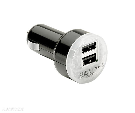 Incarcator auto Sumex pentru USB de la priza auto 12V DC cu 2 iesirii de 1A si 2.1A pt. diverse aplicatii Negru - 1