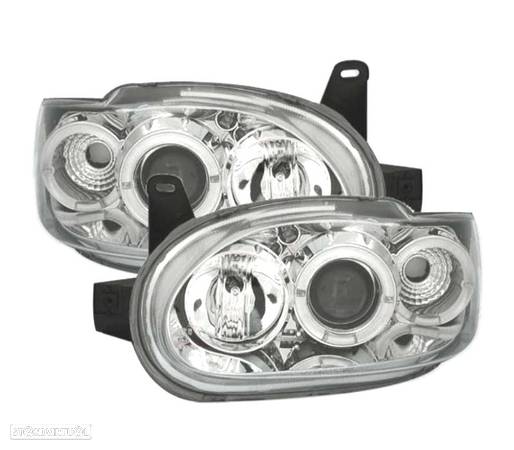 FARÓIS FRONTAIS ANGEL EYES PARA FORD ESCORT 95-99. FUNDO CROMADO - 1