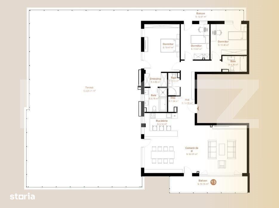 Apartament 4 camere, 139,36 mp + terasa 228,31 mp, zona Vivo