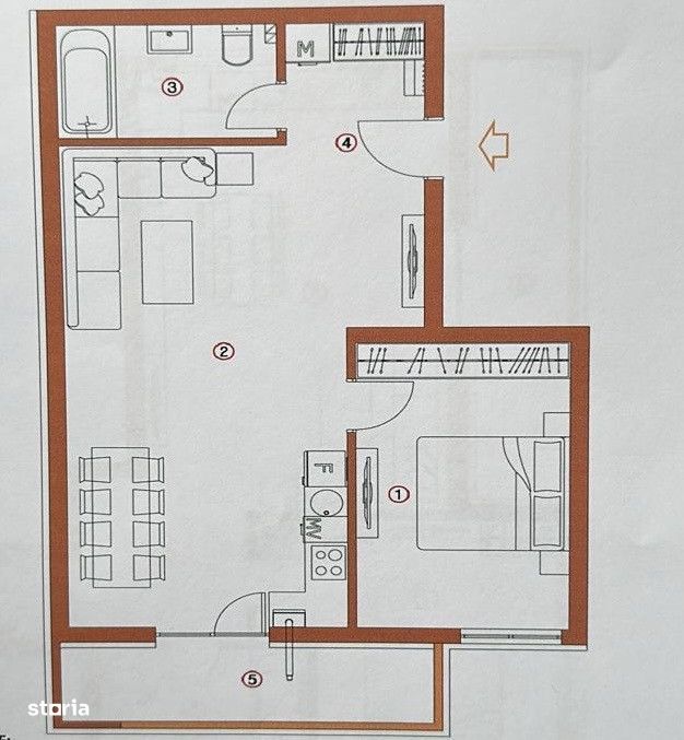 Apartament 2 camere, 58 mp, etaj intermediar, orientare SUD, zona BMW