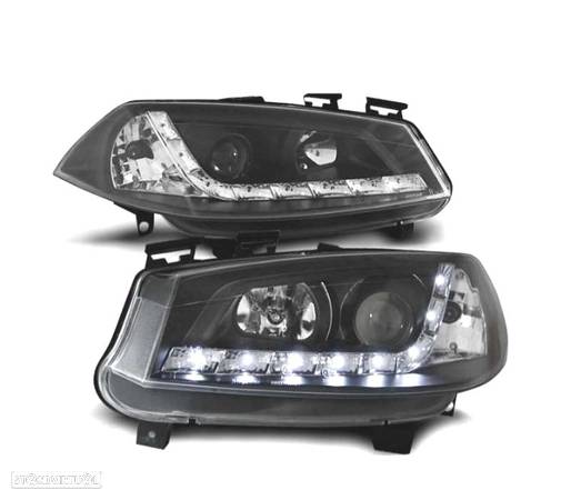 FARÓIS FRONTAIS LUZ DIURNA PARA RENAULT MEGANE 2 02-05. FUNDO PRETO - 1