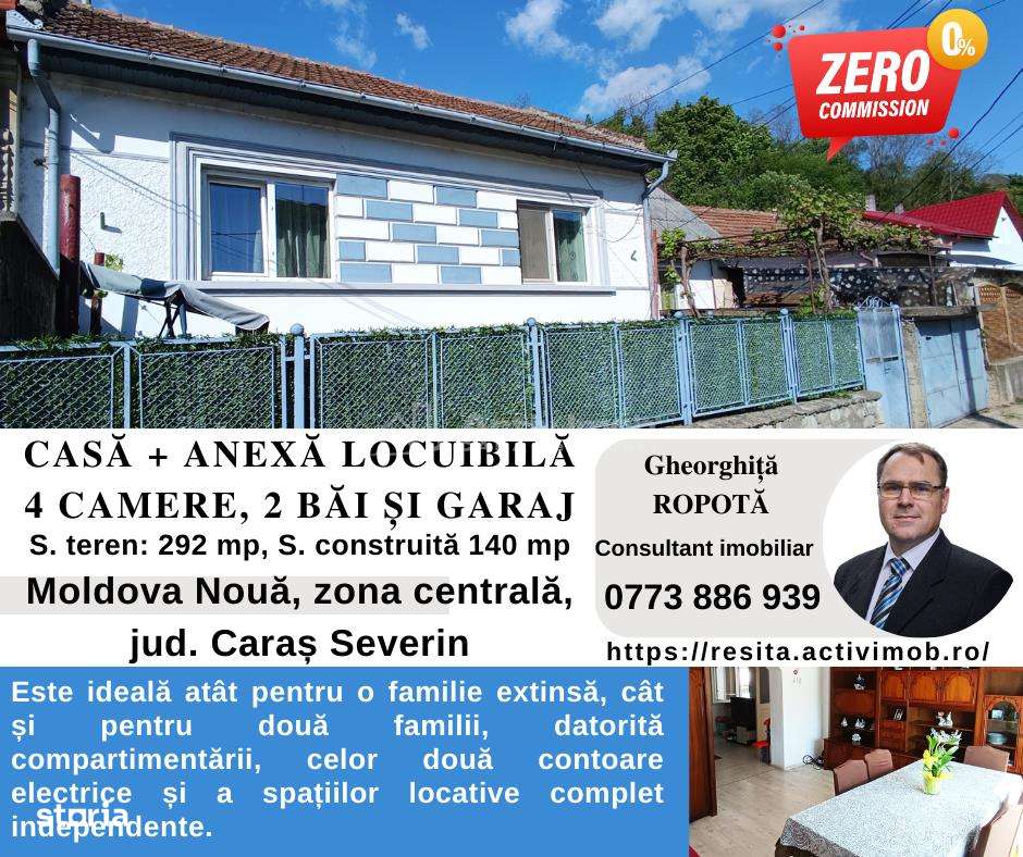 MOLDOVA NOUA, zona centrala, Casa 4 camere, 2 bai si garaj - Imagine principală: 1/20
