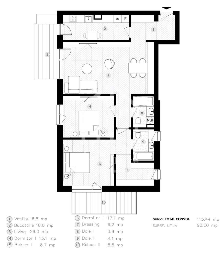 Ap. cu 3 camere, decomandat, 93,50 mp utili| zona Lacul lui Binder - Imagine principală: 4/9