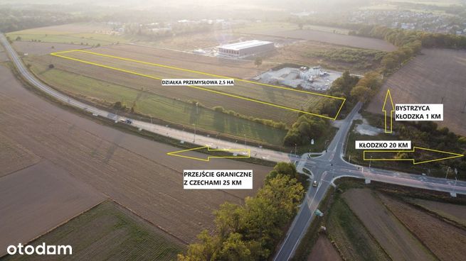 Działka przemysłowa 2,5 ha, obrzeża Bystrzycy Kł.