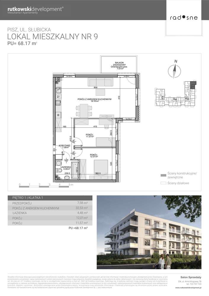 3-pokojowe mieszkanie 68m2 + balkon - Pełny obrazek: 2/7