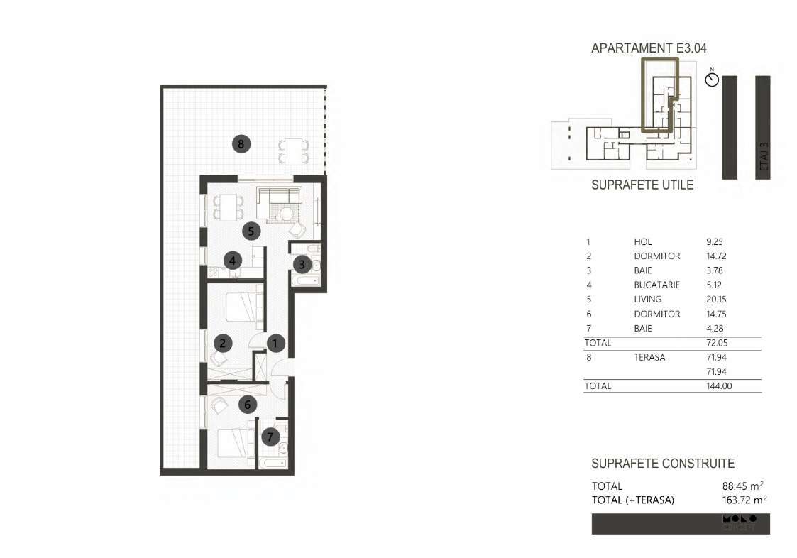 Apartament cu 3 camere si terasa la Verdi Park Boutique - Imagine principală: 5/8