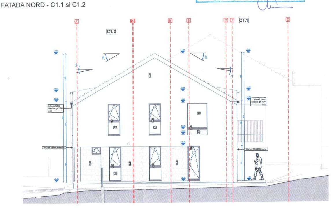Proiect autorizat duplex (2 unitati) – teren intravilan 700 mp Chint - Imagine principală: 1/4