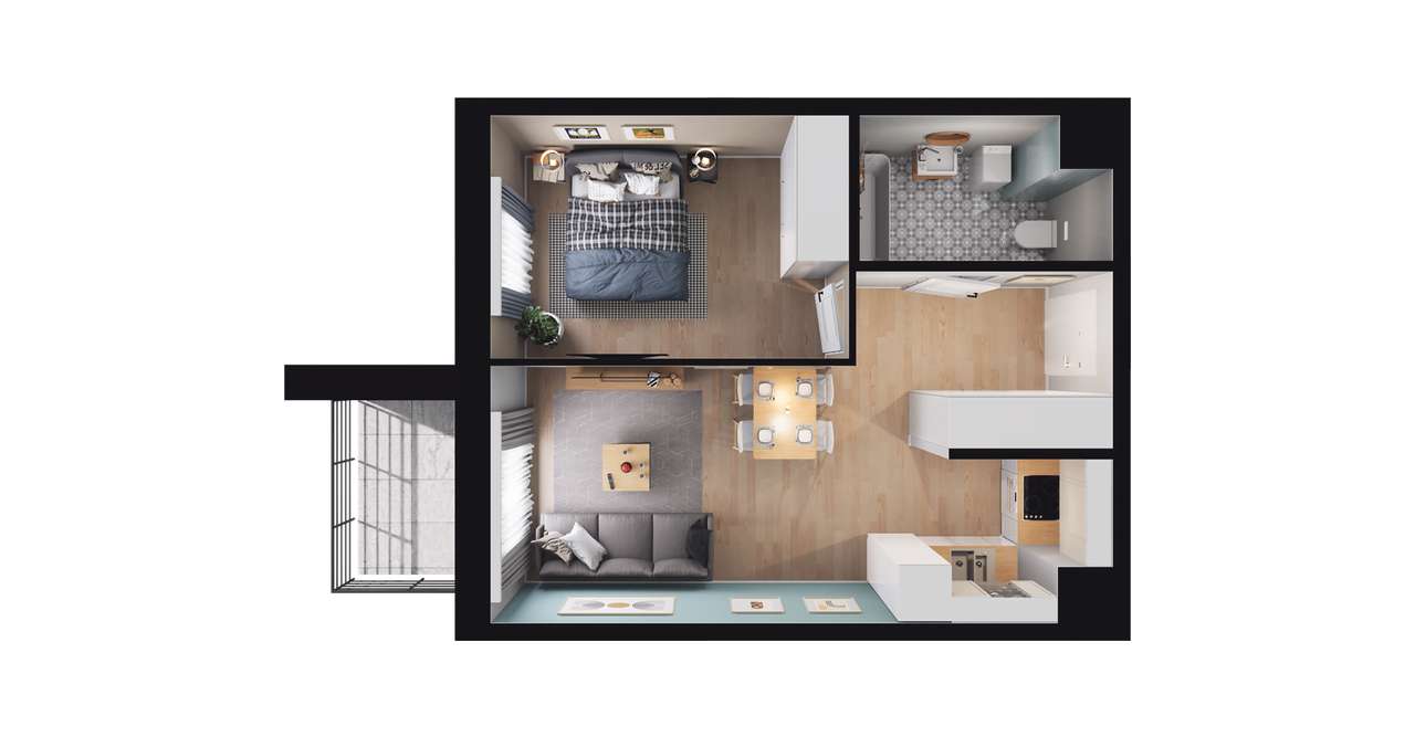 2-pokojowe mieszkanie 37m2 + balkon - Pełny obrazek: 2/8