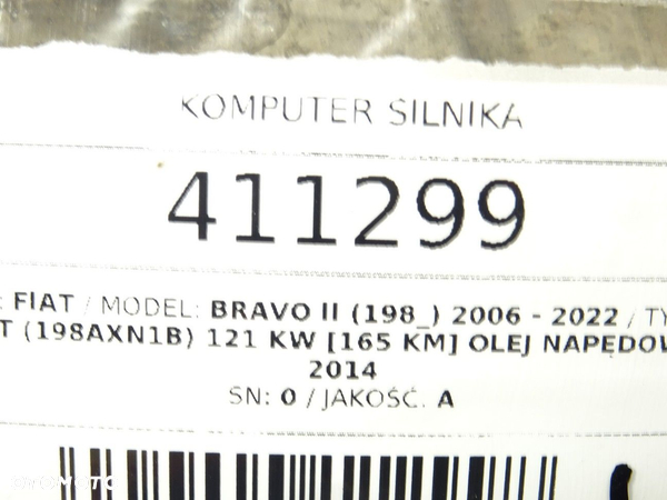 KOMPUTER SILNIKA FIAT BRAVO II (198_) 2006 - 2022 2.0 D Multijet (198AXN1B) 121 kW [165 KM] olej - 4