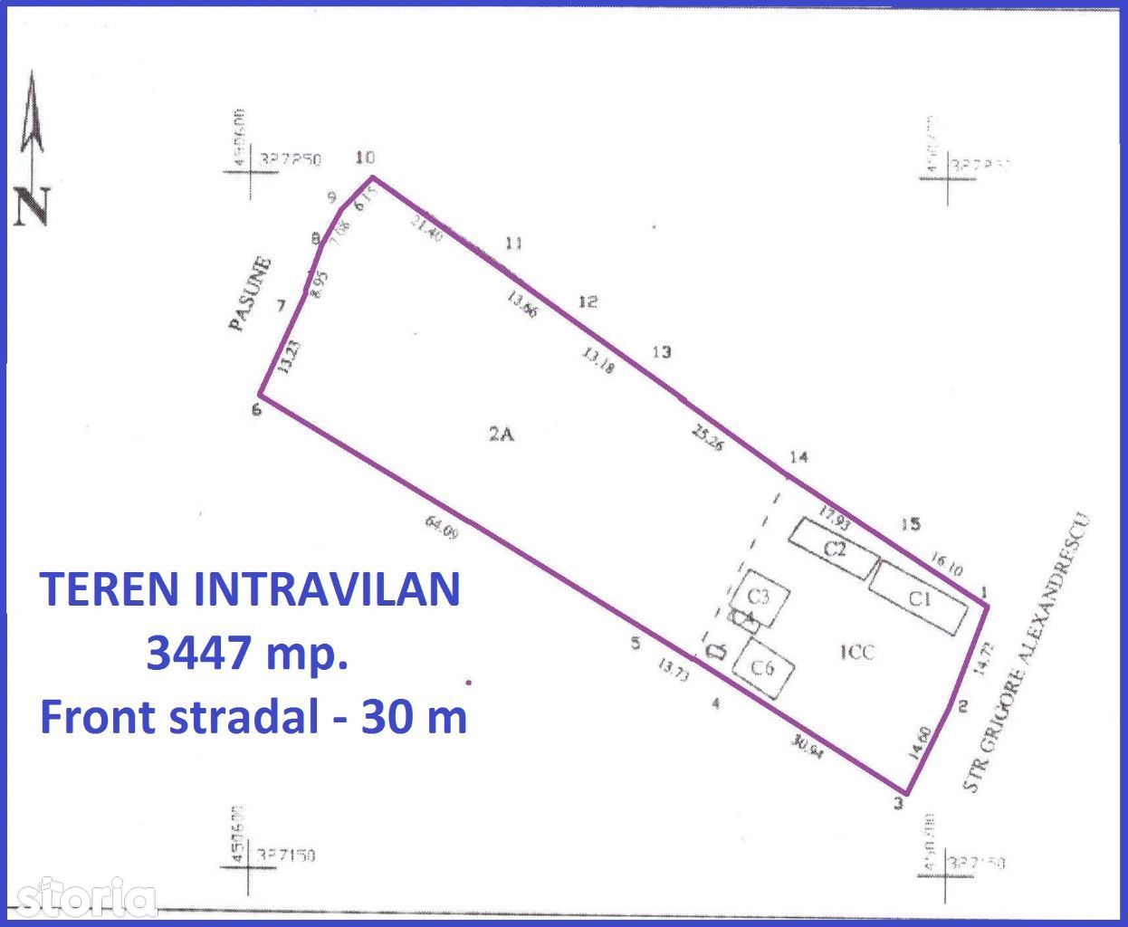 Teren intravilan, 3447 mp., front stradal 30 m, Grigore Alexandrescu