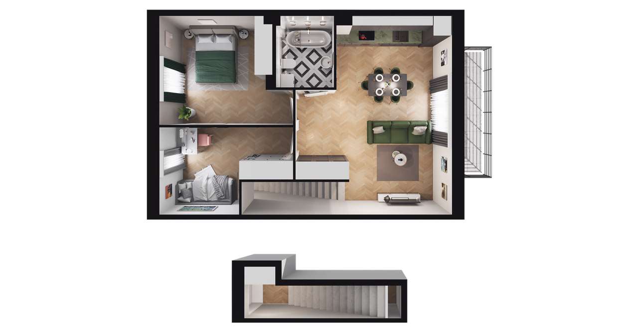 3-pokojowe mieszkanie 58m2 + balkon - Pełny obrazek: 2/8