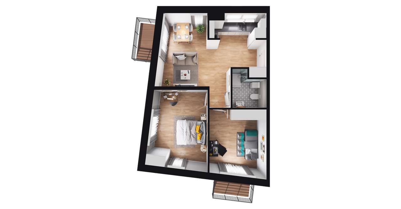 3-pokojowe mieszkanie 54m2 + 2 balkony - Pełny obrazek: 2/8