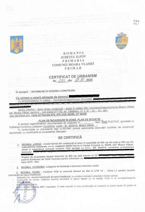 Teren situat la 30Km de Bucuresti, in centrul comunei Moara Vlasiei - Imagine principală: 4/5