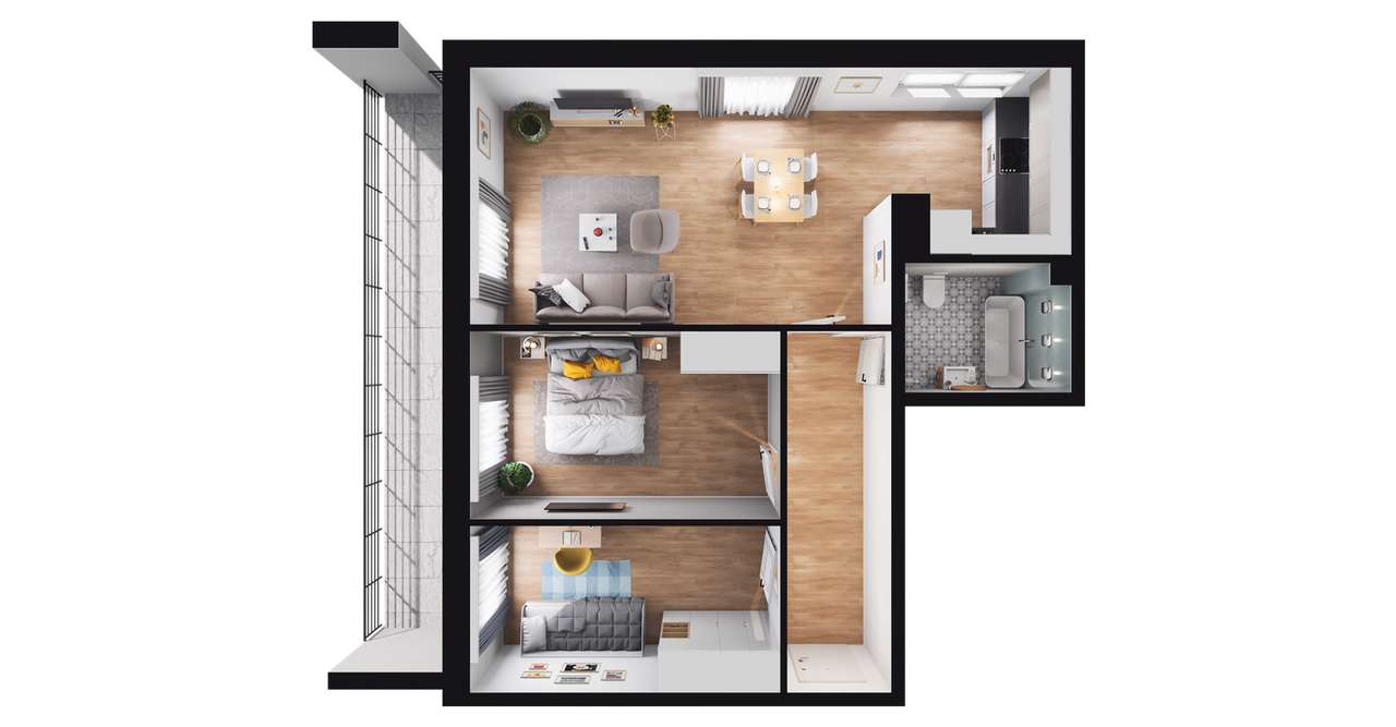 3-pokojowe mieszkanie 61m2 + balkon Bezpośrednio - Pełny obrazek: 3/9