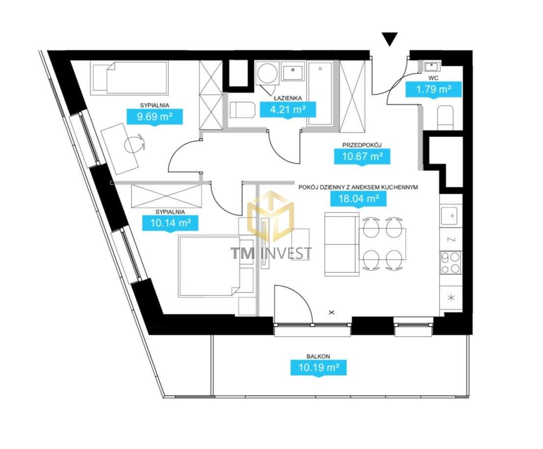 Atrakcyjne 3‑pok. 56 m² na 2. piętrze - Pełny obrazek: 1/9