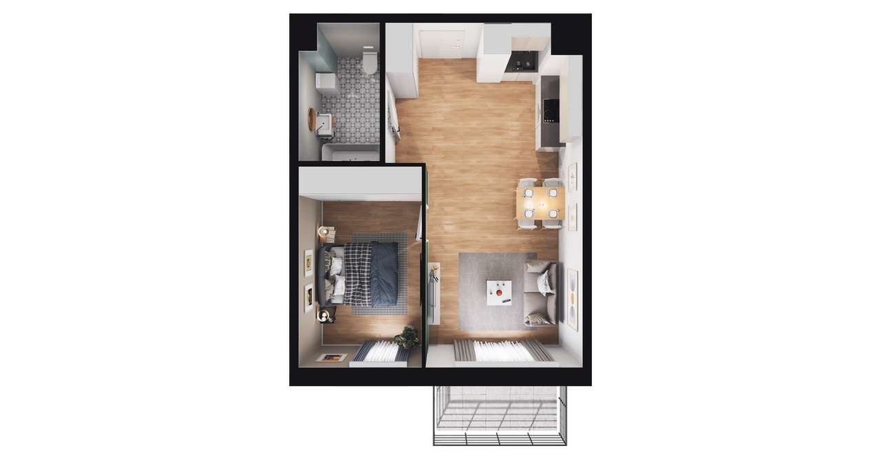 2-pokojowe mieszkanie 42m2 + balkon - Pełny obrazek: 2/8