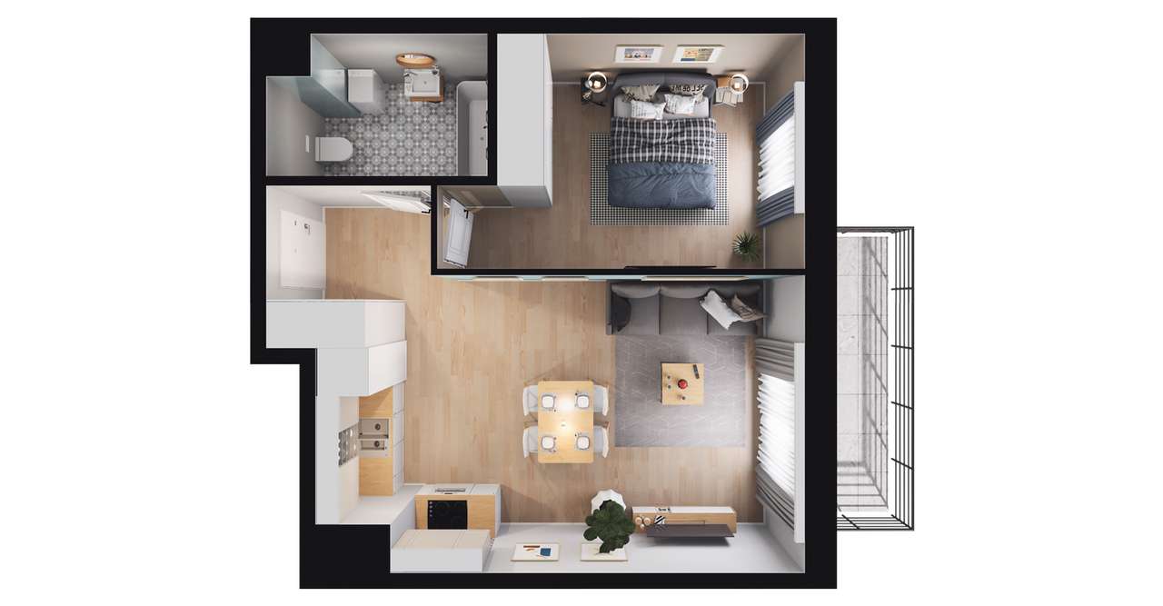 2-pokojowe mieszkanie 41 m² + balkon Bezpośrednio – pohled 3
