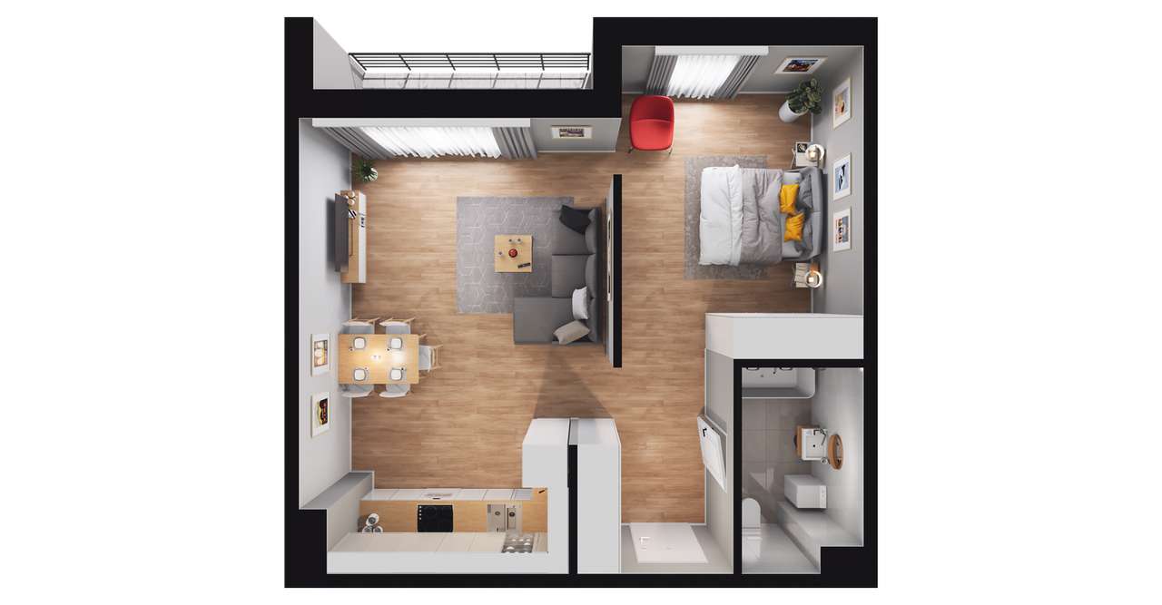 1-pokojowe mieszkanie 51m2 + balkon - Pełny obrazek: 3/9