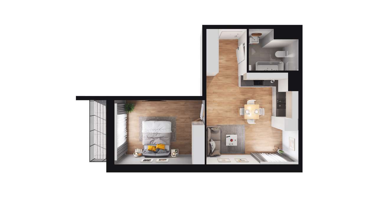 2-pokojowe mieszkanie 41m2 + balkon Bezpośrednio - Pełny obrazek: 2/8