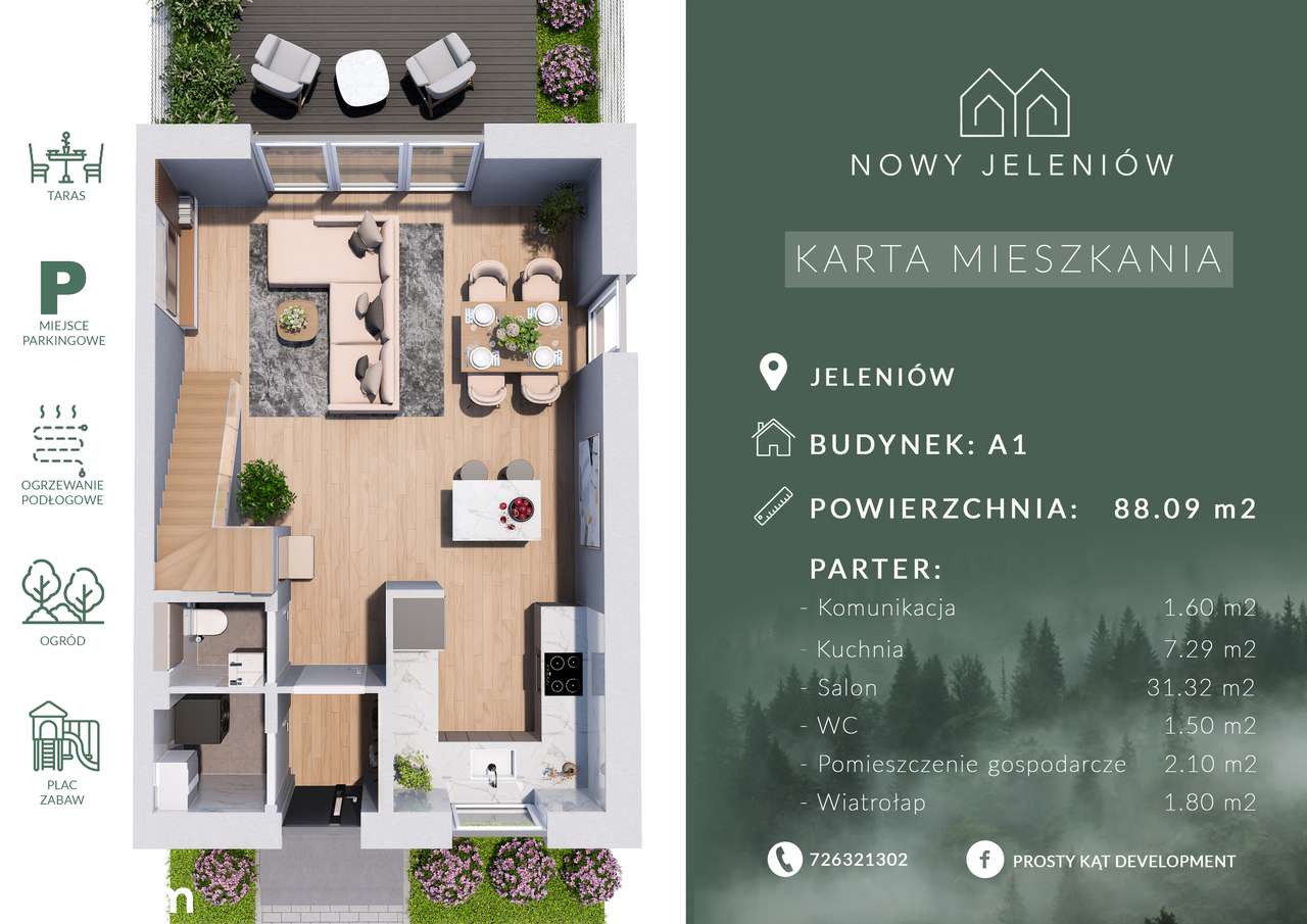 #Nowy Jeleniów| Dom | Segment | 4 pokoje | Ogród | Taras - Pełny obrazek: 4/7