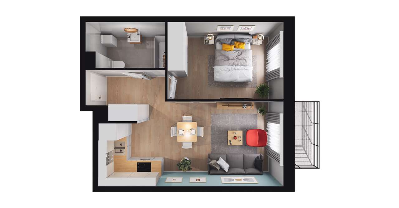 2-pokojowe mieszkanie 35m2 + balkon Bezpośrednio - Pełny obrazek: 2/8