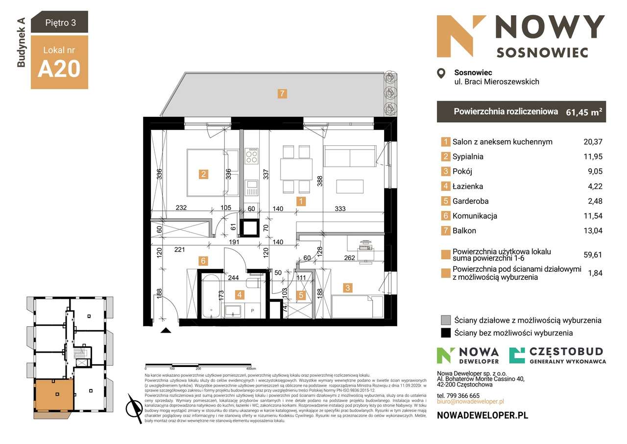 Nowy Sosnowiec | mieszkanie 3-pok. | A20 - Pełny obrazek: 2/7
