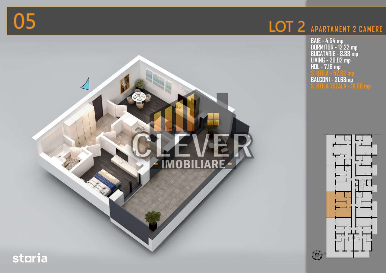 Apartament 2 Camere cu terasa de 33 mp si Comision 0%, Pallady