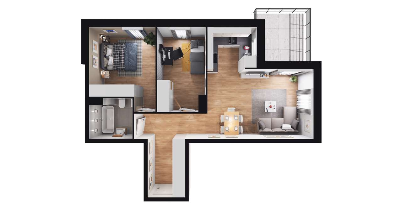3-pokojowe mieszkanie 58m2 + balkon - Pełny obrazek: 2/7