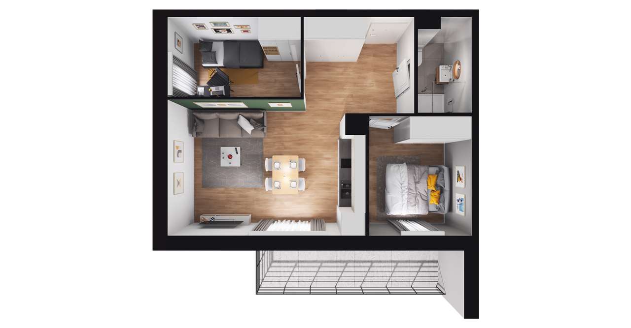 2-pokojowy apartament inwestycyjny 44m2 + balkon - Pełny obrazek: 2/8