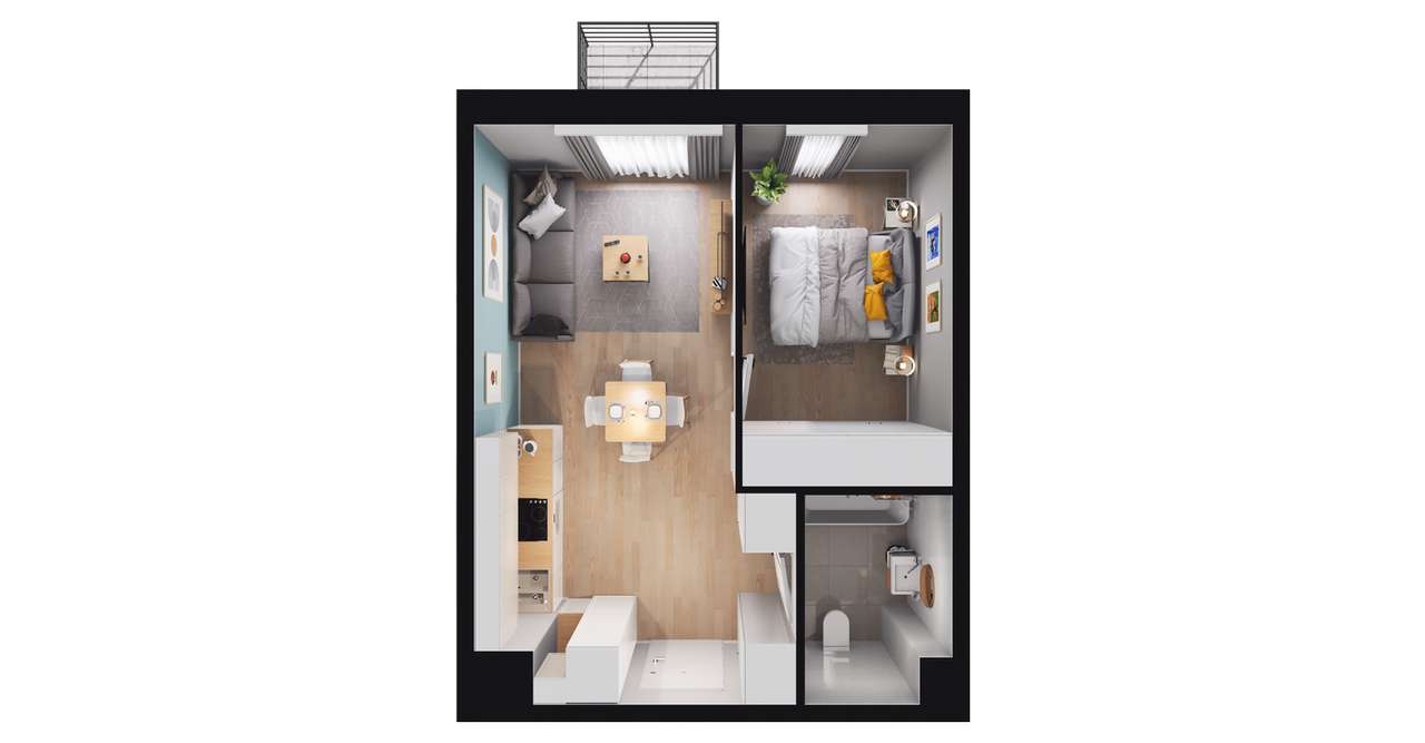 2-pokojowe mieszkanie 35m2 + balkon - Pełny obrazek: 2/8