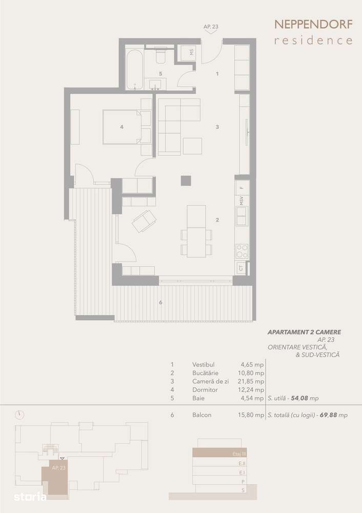INTABULAT! Ap 2 camere -54 mp - terasa 16 mp --0