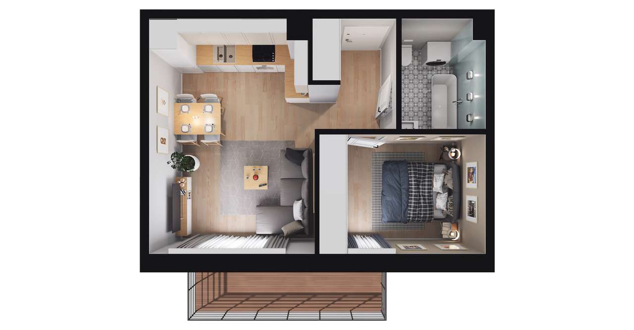 Mieszkanie L12 | 34,8 m² | 2 pok. | Cicha okolica - Pełny obrazek: 3/9