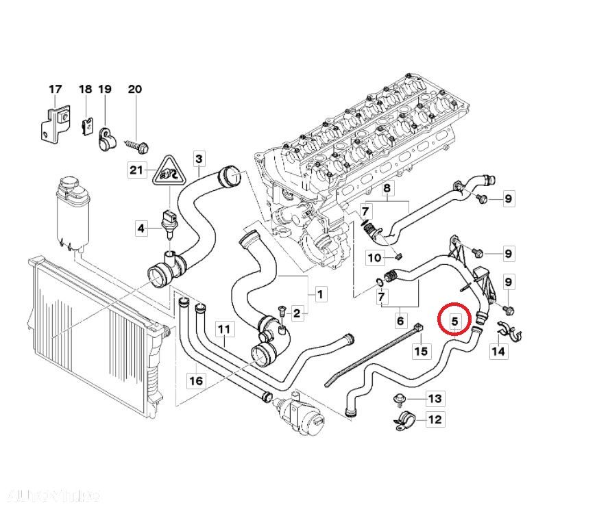 Furtun radiator racire motor Bmw Seria 5 E39 1995-2003, Seria 7 E38 1994-2001, material Cauciuc, 2022PW-2 - 1