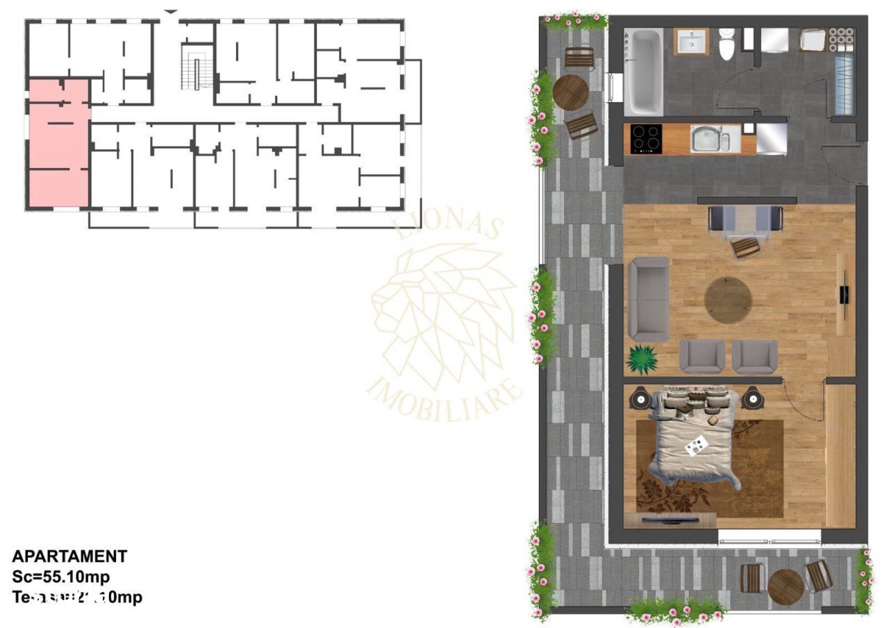 Apartament Ultrafinisat 55 mp-terasa 21 mp-etaj 3-Zona Lucian Blaga