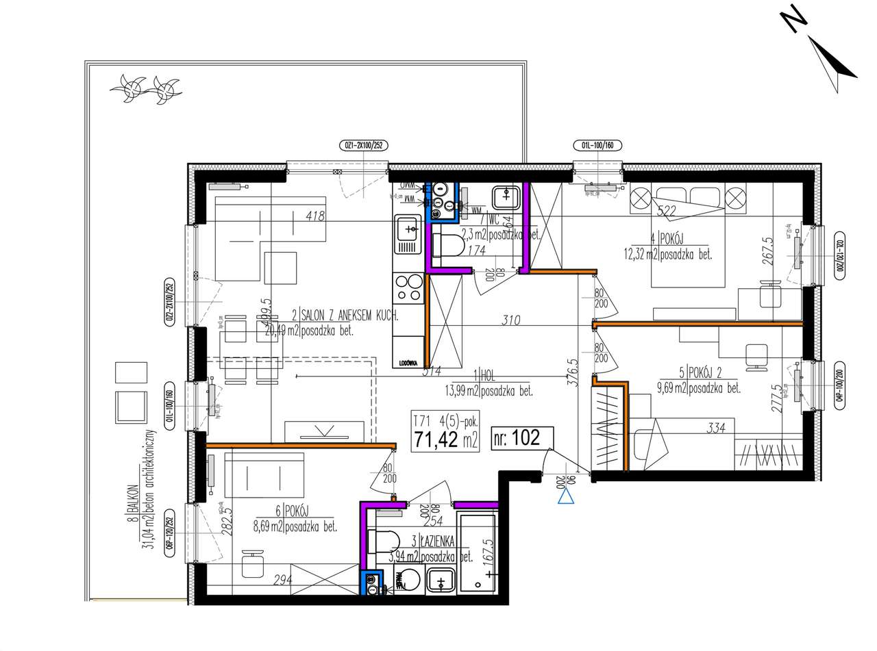 72 m²  / 4 POKOJE / BALKON 31 m² / TRAMWAJ POD DOMEM-7