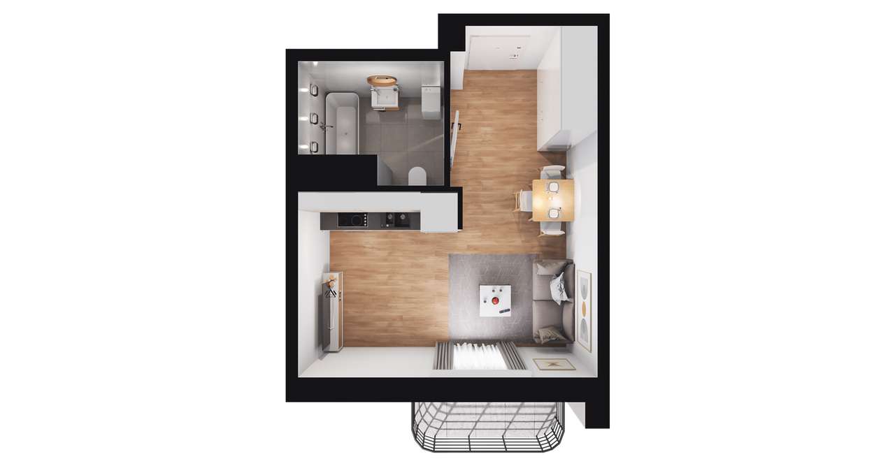 1-pokojowe mieszkanie 25m2 + balkon - Pełny obrazek: 2/8