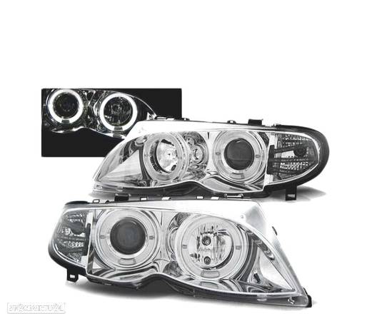 FARÓIS ANGEL EYES PARA BMW E46 LIMOUSINE TOURING 01-05 CROMADO - 1