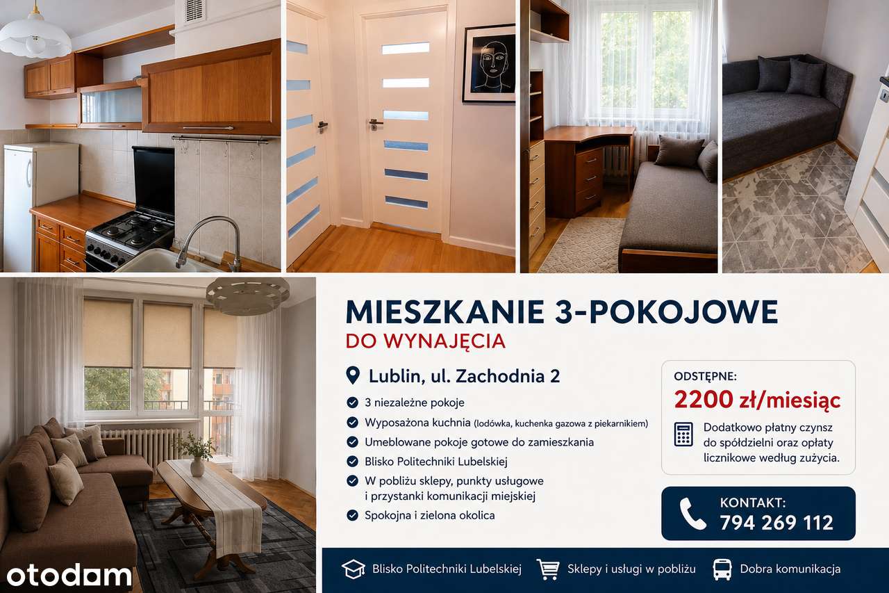 Mieszkanie 3-pokojowe z balkonem w Lublinie ul Zachodnia 2