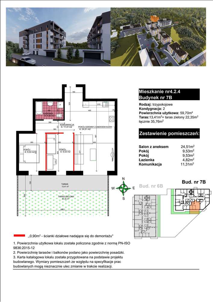 3-pokojowe mieszkanie 59m2 + 2 tarasy Bezpośrednio - Pełny obrazek: 2/9