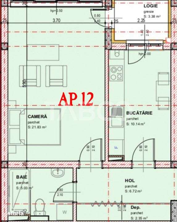 Garsoniera decomandata de vanzare 47 mpu balcon loc parcare Selimbar - Imagine principală: 4/4
