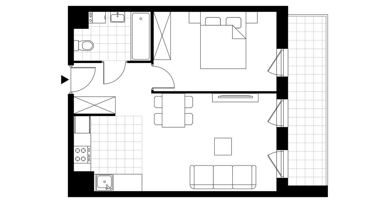 2-pokojowe mieszkanie 44m2 + loggia Bezpośrednio - Pełny obrazek: 3/8