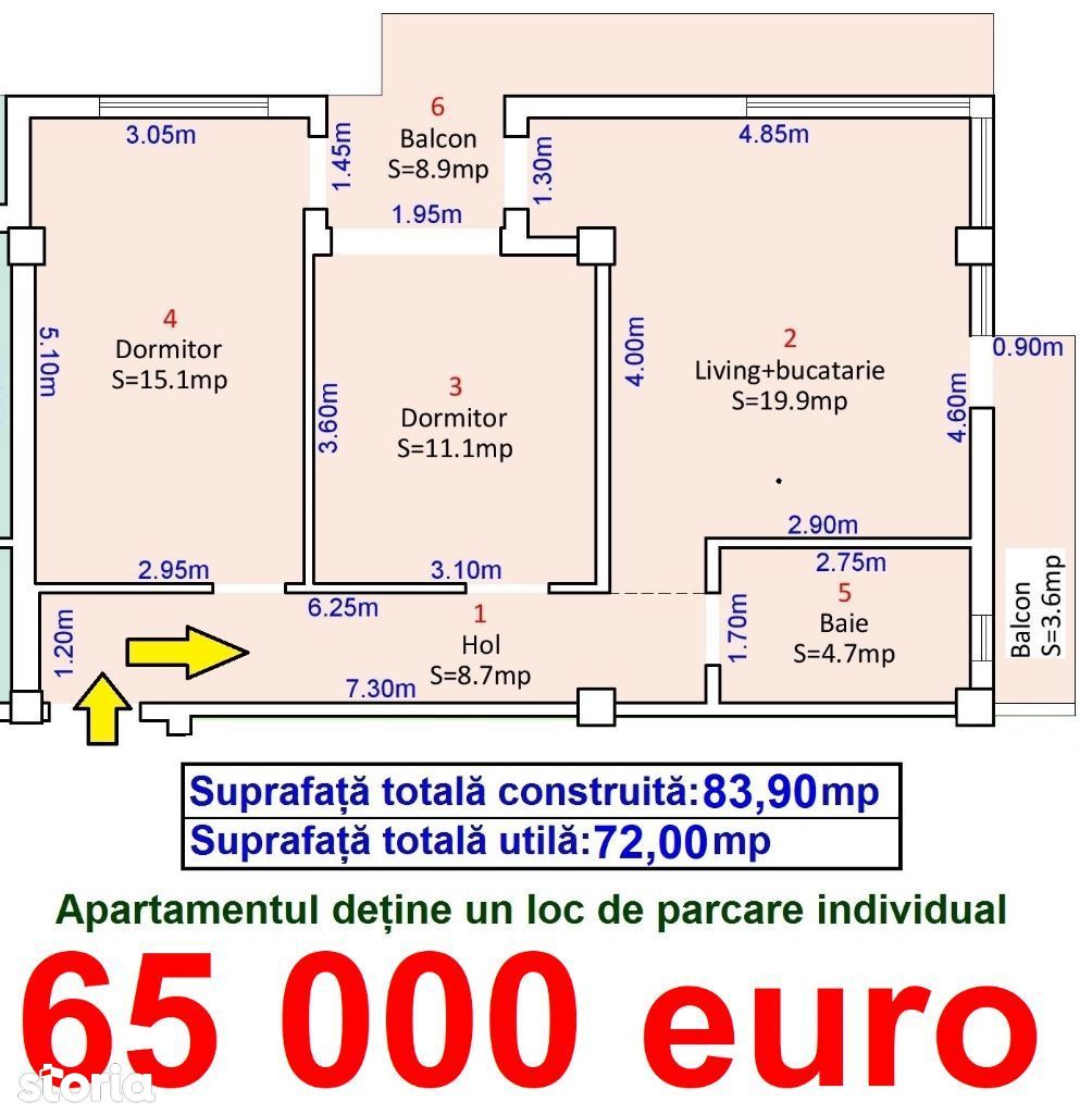 Apartament 3 camere 83 mpc. Zona Vasile Milea Kaufland Lidl El Gringo